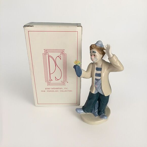 Vintage Paul Sebastian 1993 Desako 8" Clown With Flowers Figurine Porcelain - Picture 1 of 12